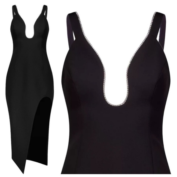 Bcbgmaxazria Embellished Cut Out Sleeveless Asymmetrical Bodycon Midi Dress NEW - Picture 6 of 15